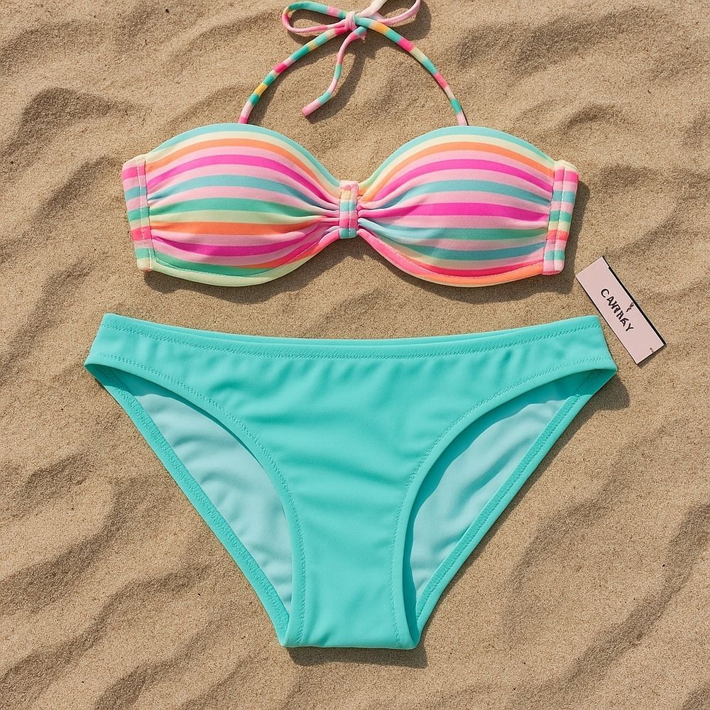 Victoria’s Secret Bikini Set 34C Top & Large Bottom – Bright, Beachy, & Bold!